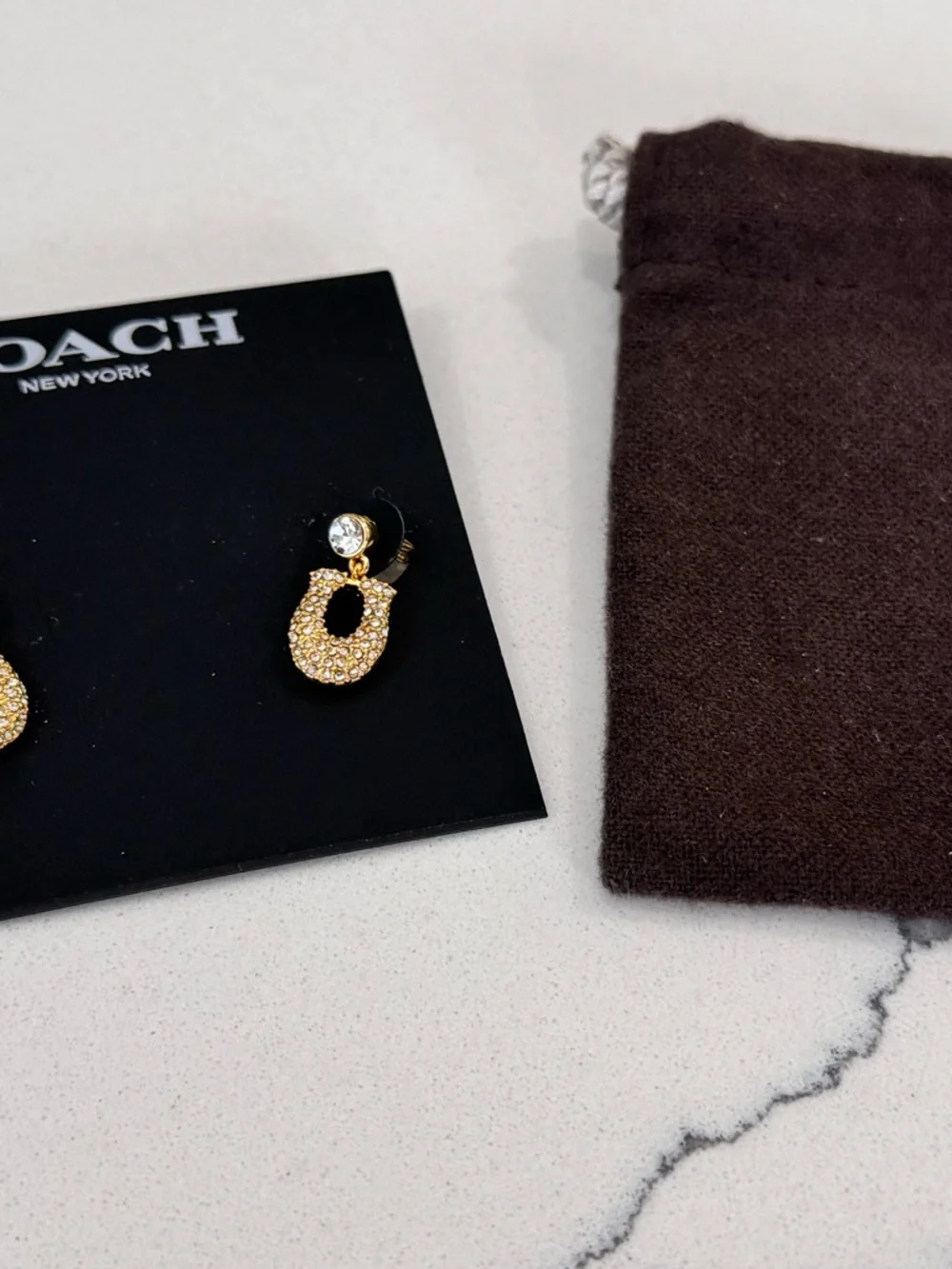 Coach Signature Pave tiny earrings 18K gold plated brass NWOT - Picture 7 of 7